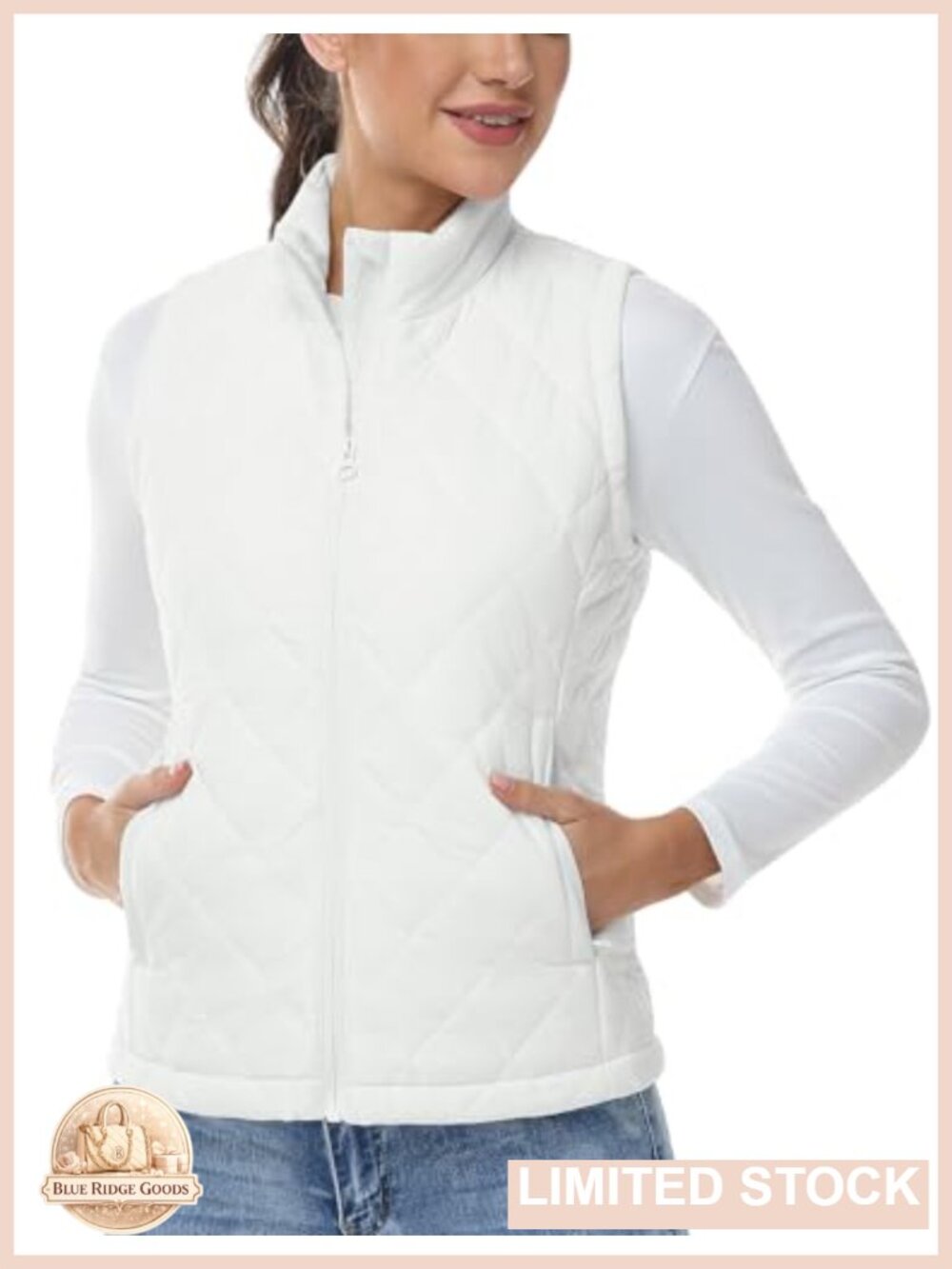 Lightweight Quilted Puffer Vest Sleeveless Zip-Up Stand Collar Winter Outerwear
